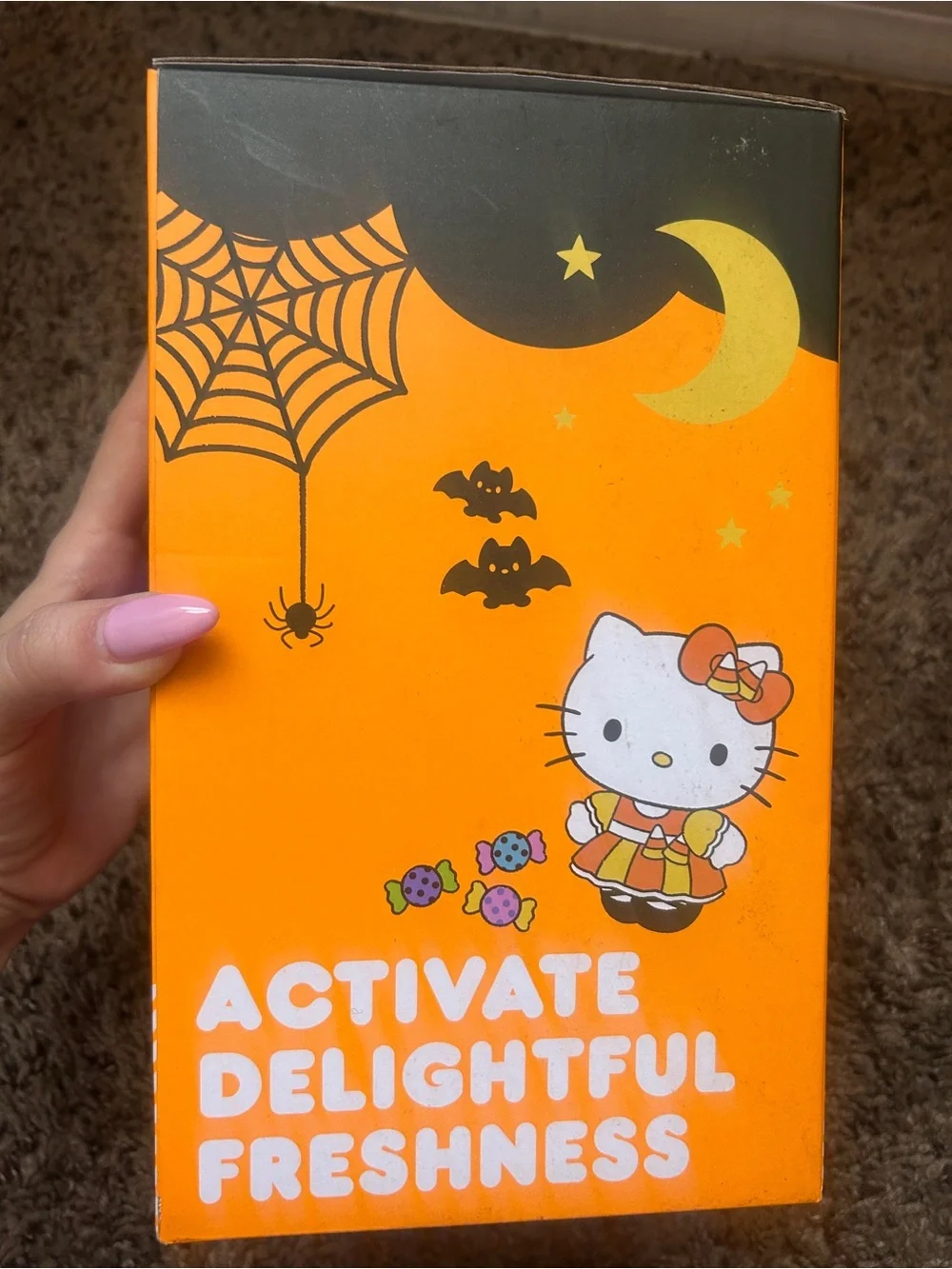 Hello Kitty Ceramic Reed Diffuser — Orange Box with Purple Hat & Pink Bow